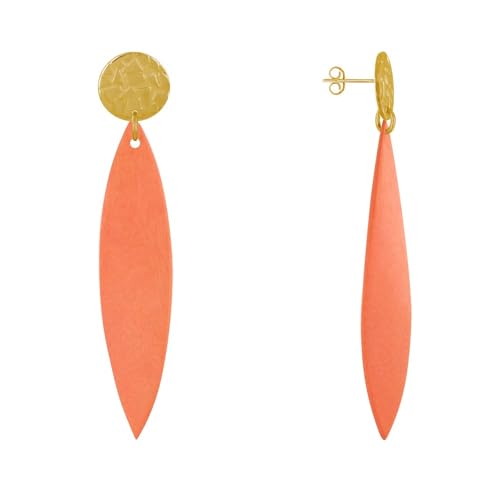 LES POULETTES BIJOUX - Vergoldetem Metall Nägel Ohrringe und Langen Holzblütenblatt - Orange von LES POULETTES BIJOUX