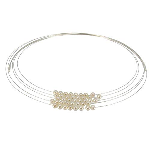 LES POULETTES BIJOUX - Rhodium 925 Silber Mehrdrahtige Halskette und Weißen Perlen von LES POULETTES BIJOUX