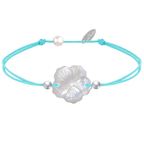 Schmuck Les Poulettes - Armband Blume - Perlmutt und Sterling Silber Perlen auf gewachsten Cord - Classics - Turquoise von LES POULETTES BIJOUX