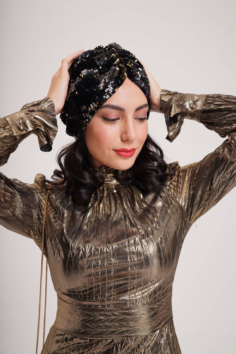 Pailletten Mode Turban, Vintage Gestreifter Turban Hut, Perlen Verzierter Ausgefallener Knotenturban, Hochzeitsturban von LESBONNESHIJAP