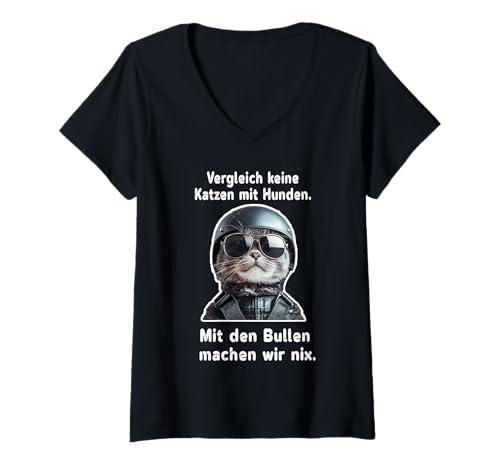 Damen Lustige Katze mit Sonnenbrille – Tierhumor Polizei-Thema T-Shirt mit V-Ausschnitt Damen Lustige Katze mit Sonnenbrille – Tierhumor Polizei-Thema T-Shirt mit V-Ausschnitt von LESEEVO Don't compare cats to dogs