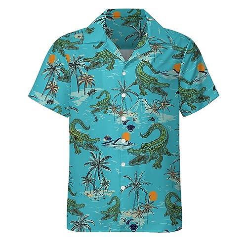 LESOCUSTOM 80er 90er Jahre Hawaii-Hemden für Herren Vintage Button Down Kurzarm Hemd 80er Jahre Outfit Party Disco Strand Shirts, krokodil, XX-Large von LESOCUSTOM