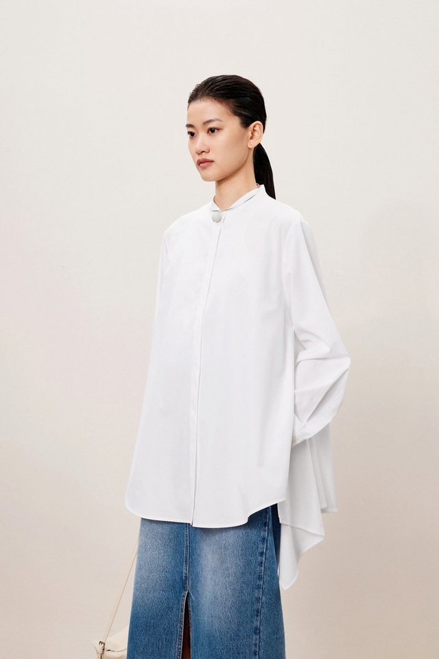 LESS Blusenshirt Damen Oversize Bluse mit seitlichen Schlitzen Weiß von LESS