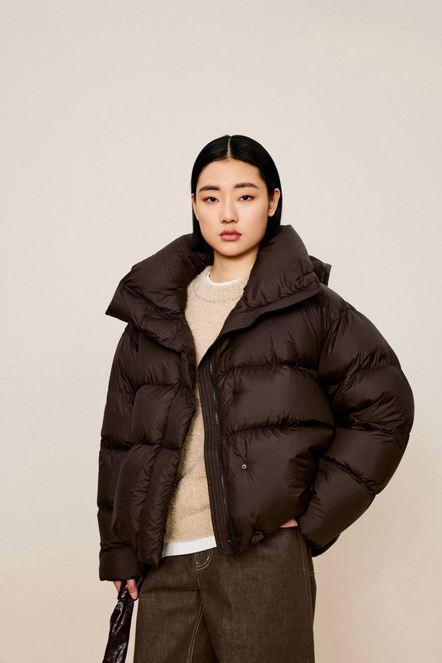 LESS Daunenjacke Damen elegante Daunenjacke mit abnehmbarer Kapuze in Braun von LESS