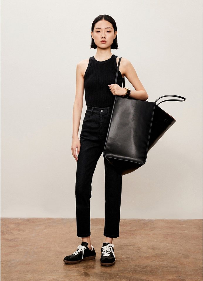 LESS Kurzarmshirt Damen Slim Stricktop mit edlem Kashmere Schwarz von LESS