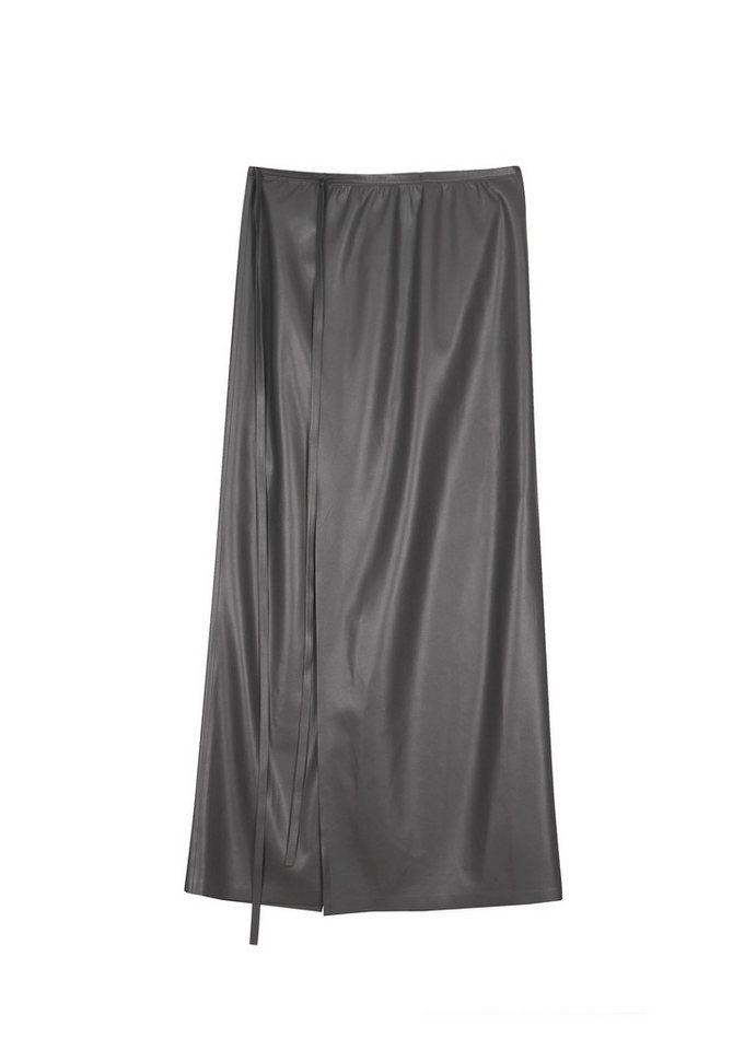 LESS Lederimitatrock Damen Regular Rock mit Knopfleiste und Rückenschlitz Grau von LESS