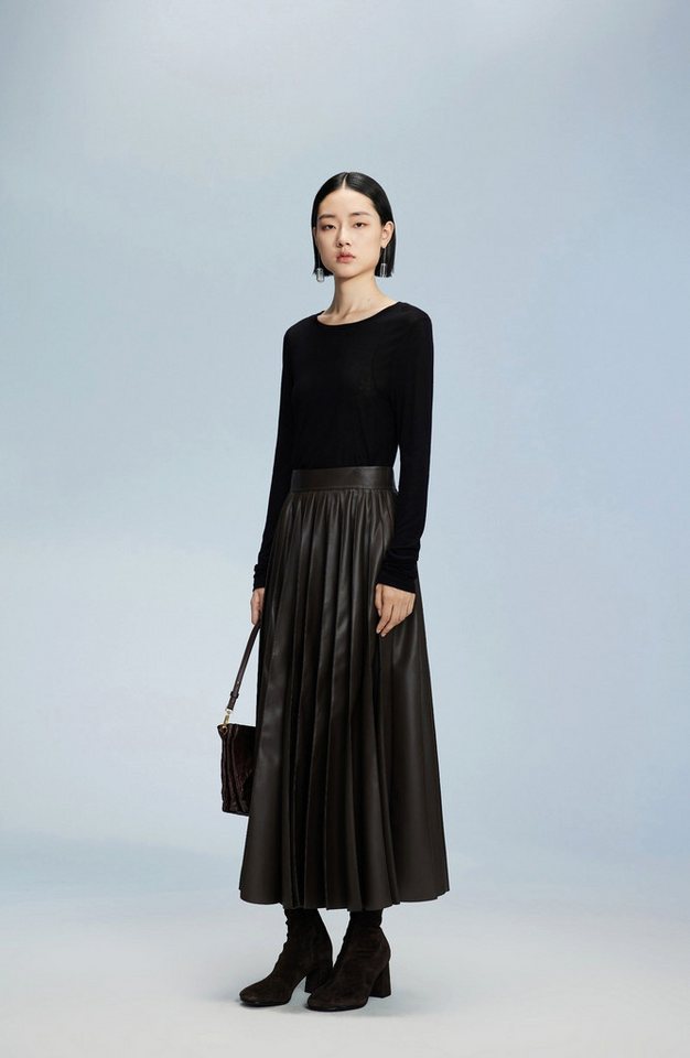 LESS Sommerrock Damen Tellerrock in Lederoptik in Braun von LESS