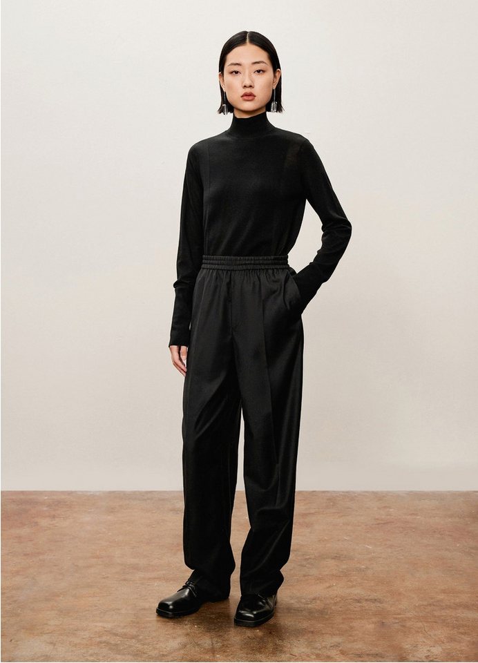 LESS Stoffhose Damen weite Anzughose mit Bügelfalte & Gummibund Schwarz von LESS