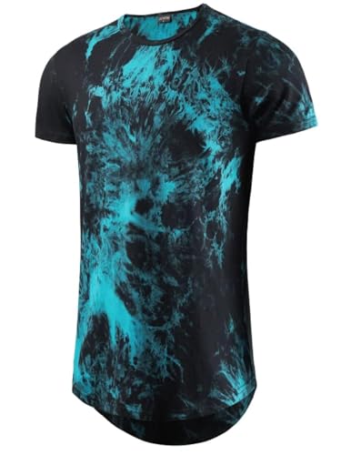 LETAOTAO Lange Shirts für Herren, Hip-Hop-Shirts, lange Batik-Shirts, Hipster-Fitnessstudio, T-Shirts, Jakobsmuschel-T-Shirt (regulär, groß und groß), cyan, XL von LETAOTAO