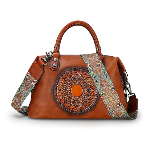 LETEULO Damen Umhängetasche Handtasche Echtleder tolle Geldbörse Grosse Kapazitä Schultertasche Tote Henkeltasche Braun von LETEULO