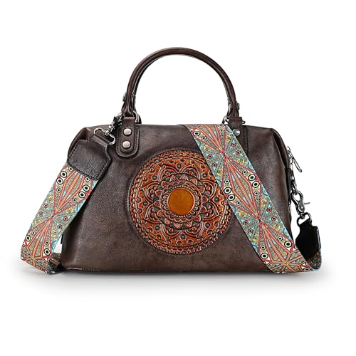 LETEULO Damen Umhängetasche Handtasche Echtleder tolle Geldbörse Grosse Kapazitä Schultertasche Tote Henkeltasche Kaffee von LETEULO