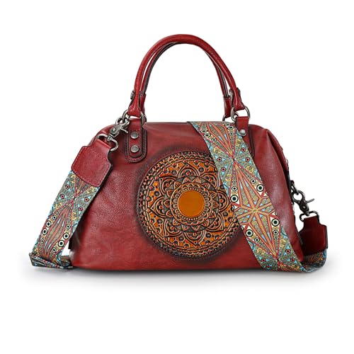 LETEULO Damen Umhängetasche Handtasche Echtleder tolle Geldbörse Grosse Kapazitä Schultertasche Tote Henkeltasche Rot von LETEULO