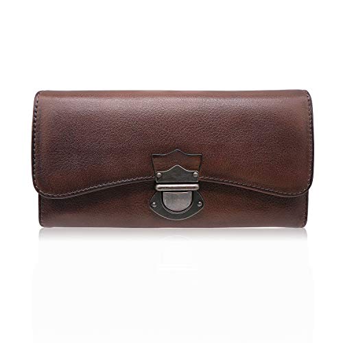 LETEULO Geldbörse Damen Leder Gross Geldbeutel Groß Viele Fächer mit 18 Kartenfächer Lang Portemonnaie Frauen Damen Portmonee Leder mit Reißverschluss Kaffee von LETEULO