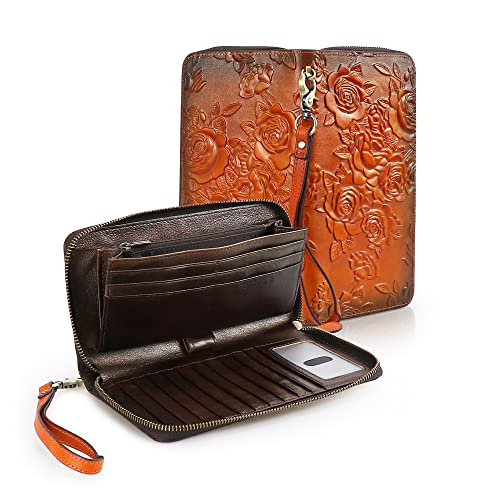 LETEULO Geldbörse Damen Leder Gross Frauen Clutch Portemonnaie Mit RFID Schutz Groß Geldbeutel Lang Portmonee mit 17 Kartenfächer von LETEULO