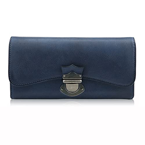 LETEULO Damen-Geldbörse, Leder, großes Fassungsvermögen, große Geldbörse für Damen, mit 18 Kartenfächern und Reißverschluss, Blau, S, Stilvoll von LETEULO
