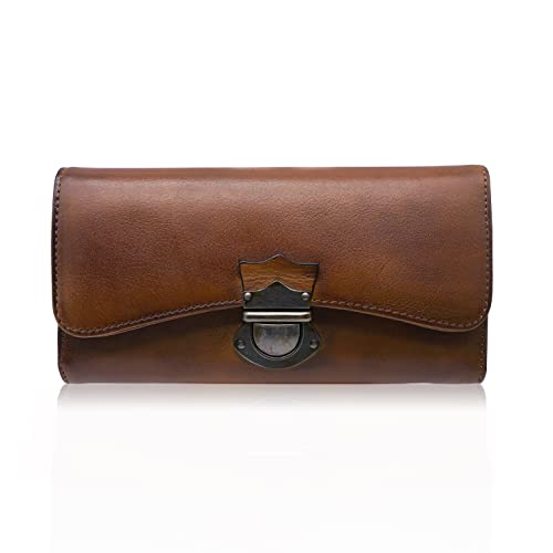 LETEULO Damen-Geldbörse, Leder, großes Fassungsvermögen, große Geldbörse für Damen, mit 18 Kartenfächern und Reißverschluss, Braun, 19 cm L x 10 cm H, Stilvoll von LETEULO