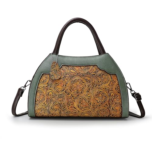 LETEULO Modische Vegan Leder Damen Handtasche mit großer Kapazität Elegant Retro Relief Textur abnehmbarer Schultergurt Mehrzweck Schulterbeutel für Damen Weihnachtsgeschenke Grün von LETEULO