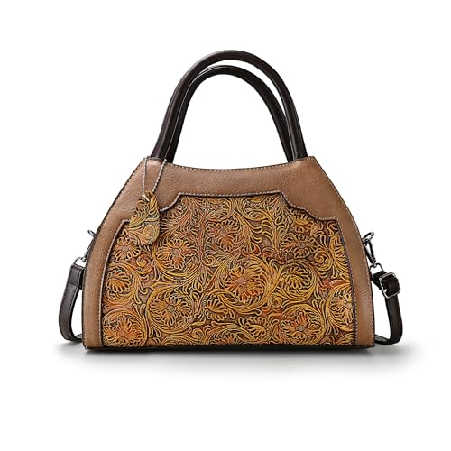 LETEULO Modische Vegan Leder Damen Handtasche mit großer Kapazität Elegant Retro Relief Textur abnehmbarer Schultergurt Mehrzweck Schulterbeutel für Damen Weihnachtsgeschenke Kakii von LETEULO