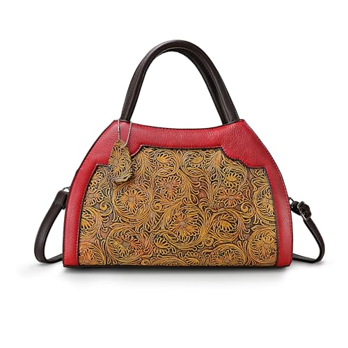 LETEULO Modische Vegan Leder Damen Handtasche mit großer Kapazität Elegant Retro Relief Textur abnehmbarer Schultergurt Mehrzweck Schulterbeutel für Damen Weihnachtsgeschenke ROT von LETEULO