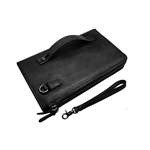 Vintage Leder Wristlet Unterarmtasche Geldbörse für Herren Frauen Handyhalter Wristlet Coin Money Pouch Business Handtasche mit Mehreren Fächern Schwarz von LETEULO