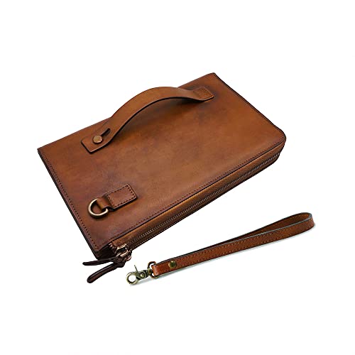 Herren Geldbörse Leder Wristlet Unterarmtasche Vintage Wristlet Business Handtasche Coin Money Pouch mit Mehreren Fächern von LETEULO