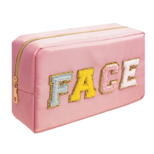 Preppy Patch Make-up Tasche, Große Kapazität Reise Kosmetiktasche Tragbare Kosmetiktasche für Geldbörse Reise Toilettenartikel Reißverschluss Organizer Wasserdicht Nylon Frauen Reise Make-up Tasche von LETGO