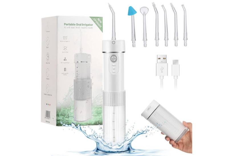LETGOSPT Munddusche Zahnzwischenraum-Reiniger, mit 190ml-faltbarem abnehmbarem Wassertank, 3-Modus Zahnspülung mit 6+1 Düsen, IPX7 Oral Irrigator Tragbar von LETGOSPT