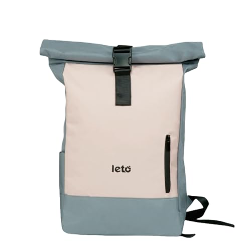 LETO Rolltop Rucksack Damen & Herren,Unisex Wasserdicht Rollrucksack Mit Laptopfach Travel Backpack, Elegant Reiserucksack für Uni Business Arbeit City Reise Wandern,Rosa-grau von LETO
