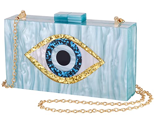 Clutch-Geldbörsen für Frauen, böser Blick, Acryl, Clutch, Glitzer, Geldbörse, Abendtasche, Kette, Schultertasche, Crossbody-Handtaschen, Blau (3), Small von LETODE