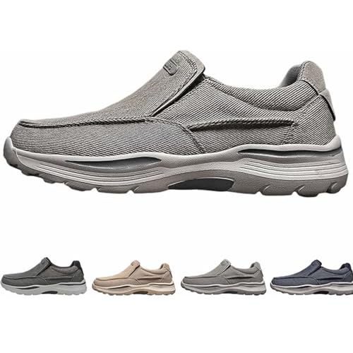 Deklan Walking Shoes for Men,Men's Slip on Canvas Shoes Comfortable,Leisure Vintage Flat Orthopedic Shoes (Gray, Erwachsene, Herren, 45, Numerisch, EU Schuhgrößensystem, M) von LETROBBV