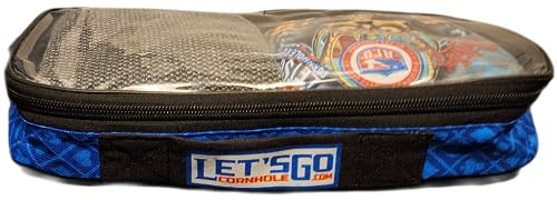 Cornhole Bags Case Patch Pouch in BLUE four bag carrier heavy duty double zipper vinyl top small insert single set case organizer for rolling cases and backpacks. von LETS GO CORNHOLE