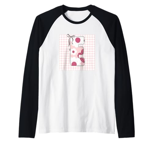 Anfangsbuchstabe "E" für Damen, Patchwork, rosa Blumennähte Raglan von LETTER FLOWER PATCH PATCHWORK GRAPHIC DESIGNS