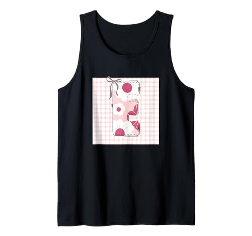 Anfangsbuchstabe "E" für Damen, Patchwork, rosa Blumennähte Tank Top von LETTER FLOWER PATCH PATCHWORK GRAPHIC DESIGNS