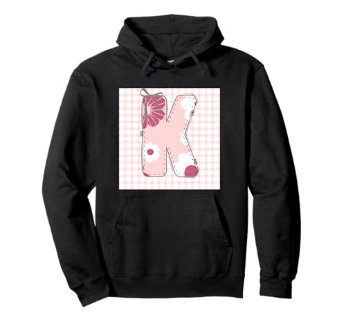 Anfangsbuchstabe K für Damen, Patchwork, rosa Blumennähte Pullover Hoodie von LETTER FLOWER PATCH PATCHWORK GRAPHIC DESIGNS