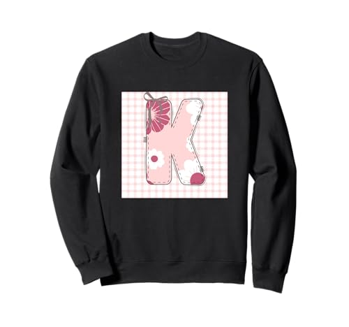 Anfangsbuchstabe K für Damen, Patchwork, rosa Blumennähte Sweatshirt von LETTER FLOWER PATCH PATCHWORK GRAPHIC DESIGNS