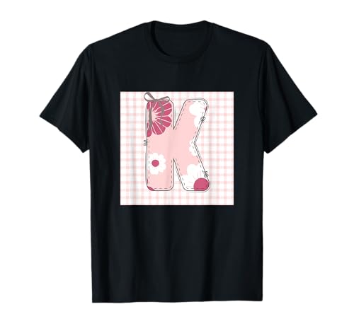 Anfangsbuchstabe K für Damen, Patchwork, rosa Blumennähte T-Shirt Anfangsbuchstabe K für Damen, Patchwork, rosa Blumennähte T-Shirt von LETTER FLOWER PATCH PATCHWORK GRAPHIC DESIGNS