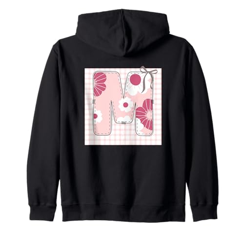 Anfangsbuchstabe M für Damen, Patchwork, rosa Blumennähte Kapuzenjacke von LETTER FLOWER PATCH PATCHWORK GRAPHIC DESIGNS