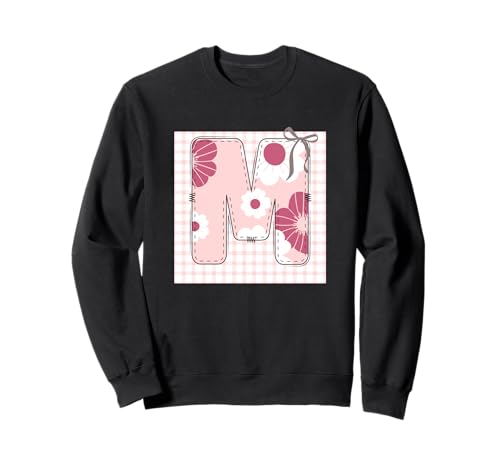 Anfangsbuchstabe M für Damen, Patchwork, rosa Blumennähte Sweatshirt von LETTER FLOWER PATCH PATCHWORK GRAPHIC DESIGNS