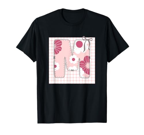 Anfangsbuchstabe M für Damen, Patchwork, rosa Blumennähte T-Shirt Anfangsbuchstabe M für Damen, Patchwork, rosa Blumennähte T-Shirt von LETTER FLOWER PATCH PATCHWORK GRAPHIC DESIGNS