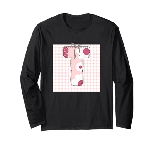 Anfangsbuchstabe T für Damen, Patchwork, rosa Blumennähte Langarmshirt Anfangsbuchstabe T für Damen, Patchwork, rosa Blumennähte Langarmshirt von LETTER FLOWER PATCH PATCHWORK GRAPHIC DESIGNS