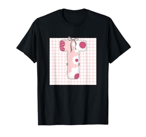 Anfangsbuchstabe T für Damen, Patchwork, rosa Blumennähte T-Shirt Anfangsbuchstabe T für Damen, Patchwork, rosa Blumennähte T-Shirt von LETTER FLOWER PATCH PATCHWORK GRAPHIC DESIGNS