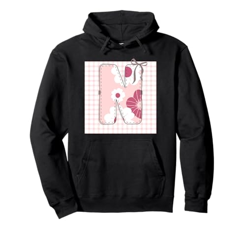 Anfangsbuchstabe 'n' Patchwork, für Damen, rosa Blumennähte Pullover Hoodie von LETTER FLOWER PATCH PATCHWORK GRAPHIC DESIGNS