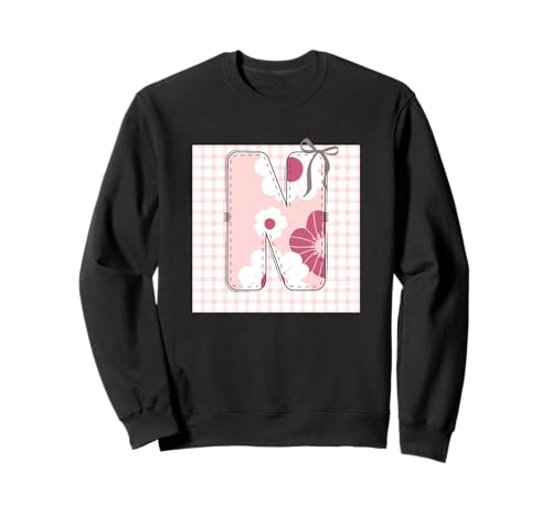 Anfangsbuchstabe 'n' Patchwork, für Damen, rosa Blumennähte Sweatshirt von LETTER FLOWER PATCH PATCHWORK GRAPHIC DESIGNS