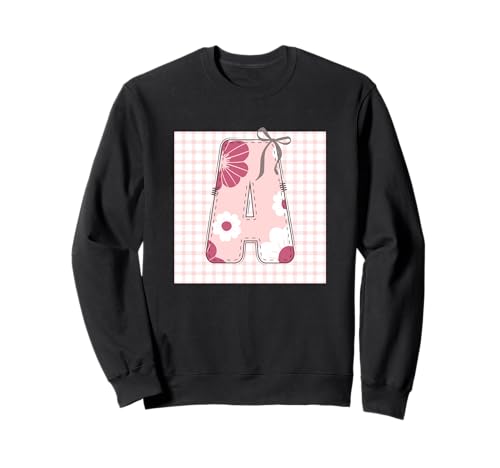 Damen-Anfangsbuchstabe "A", Patchwork, rosa Blumennähte Sweatshirt von LETTER FLOWER PATCH PATCHWORK GRAPHIC DESIGNS