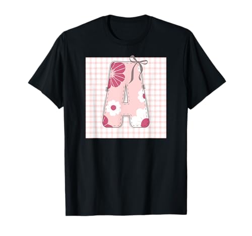Damen-Anfangsbuchstabe "A", Patchwork, rosa Blumennähte T-Shirt von LETTER FLOWER PATCH PATCHWORK GRAPHIC DESIGNS
