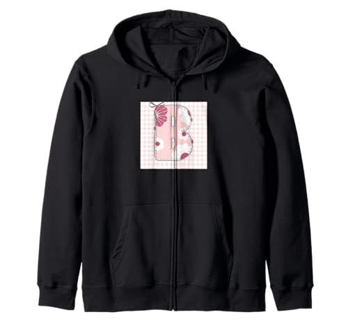 Damen-Anfangsbuchstabe "B", Patchwork, rosa Blumennähte Kapuzenjacke Damen-Anfangsbuchstabe "B", Patchwork, rosa Blumennähte Kapuzenjacke von LETTER FLOWER PATCH PATCHWORK GRAPHIC DESIGNS
