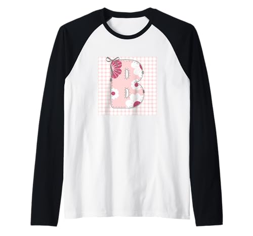 Damen-Anfangsbuchstabe "B", Patchwork, rosa Blumennähte Raglan von LETTER FLOWER PATCH PATCHWORK GRAPHIC DESIGNS