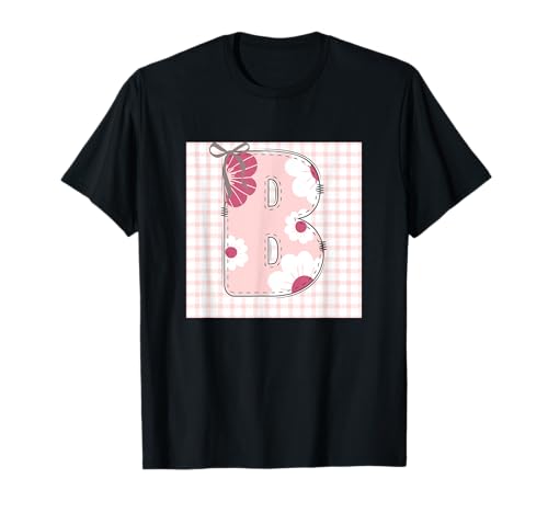 Damen-Anfangsbuchstabe "B", Patchwork, rosa Blumennähte T-Shirt von LETTER FLOWER PATCH PATCHWORK GRAPHIC DESIGNS