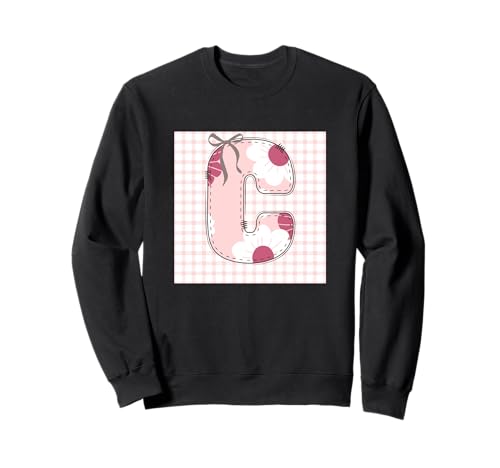 Damen-Anfangsbuchstabe "C", Patchwork, rosa Blumennähte Sweatshirt von LETTER FLOWER PATCH PATCHWORK GRAPHIC DESIGNS