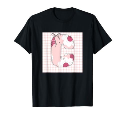 Damen-Anfangsbuchstabe "C", Patchwork, rosa Blumennähte T-Shirt von LETTER FLOWER PATCH PATCHWORK GRAPHIC DESIGNS